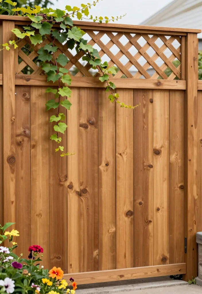18 Cedar Fence Ideas With Classic Warm Tone - 3. Cedar Lattice Top Fence 1