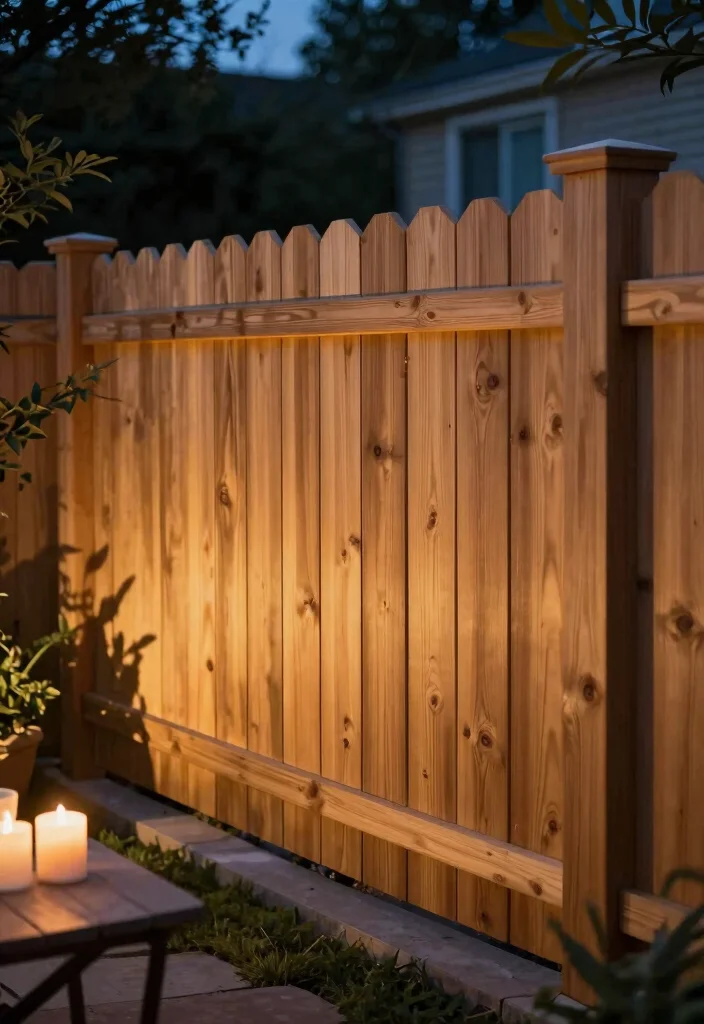 18 Cedar Fence Ideas With Classic Warm Tone - 7. Fence with Integrated Lighting 1