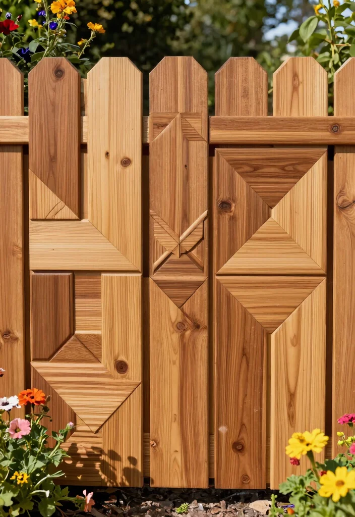 18 Cedar Fence Ideas With Classic Warm Tone - 8. Artful Cedar Fence Panels 1