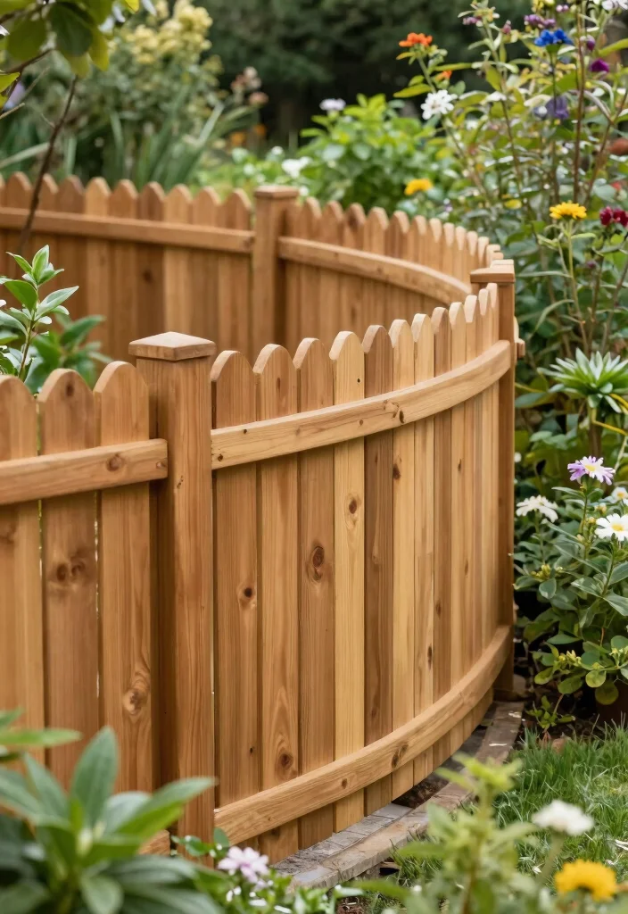 18 Cedar Fence Ideas With Classic Warm Tone - 9. Curved Cedar Fence 1