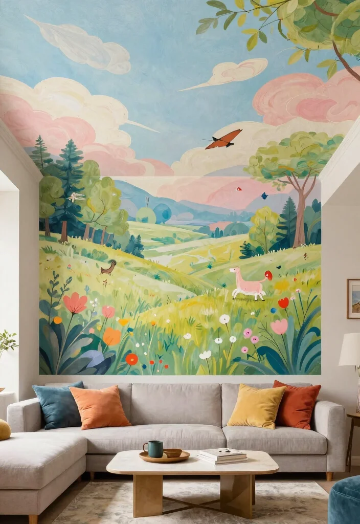 18 Drawing Room Pop Ceiling Design Ideas With Statement Detail - 12. Artistic Murals for Personal Touch 1