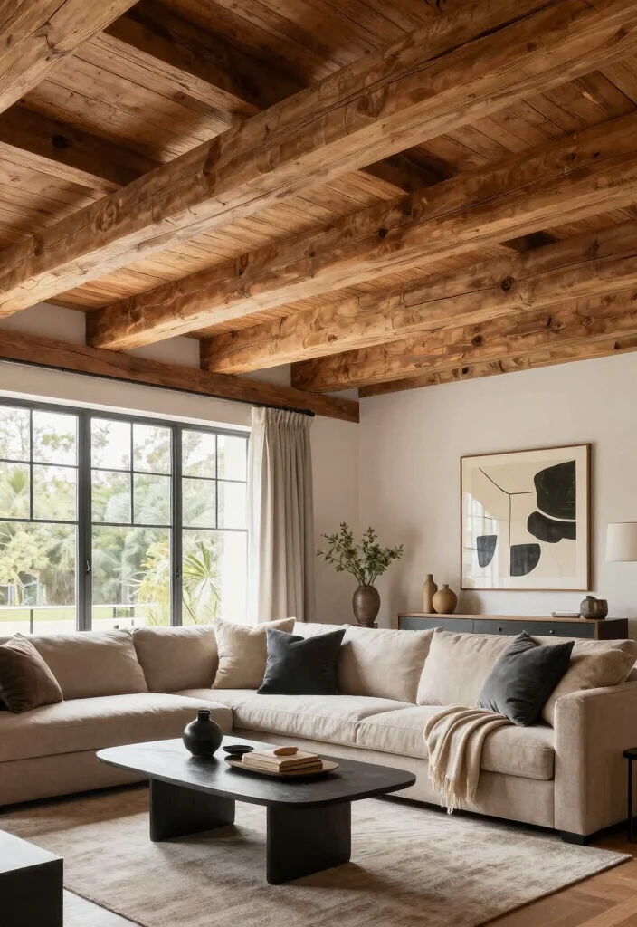 18 Drawing Room Pop Ceiling Design Ideas With Statement Detail - 13. Open Beams for a Rustic Chic Look 1