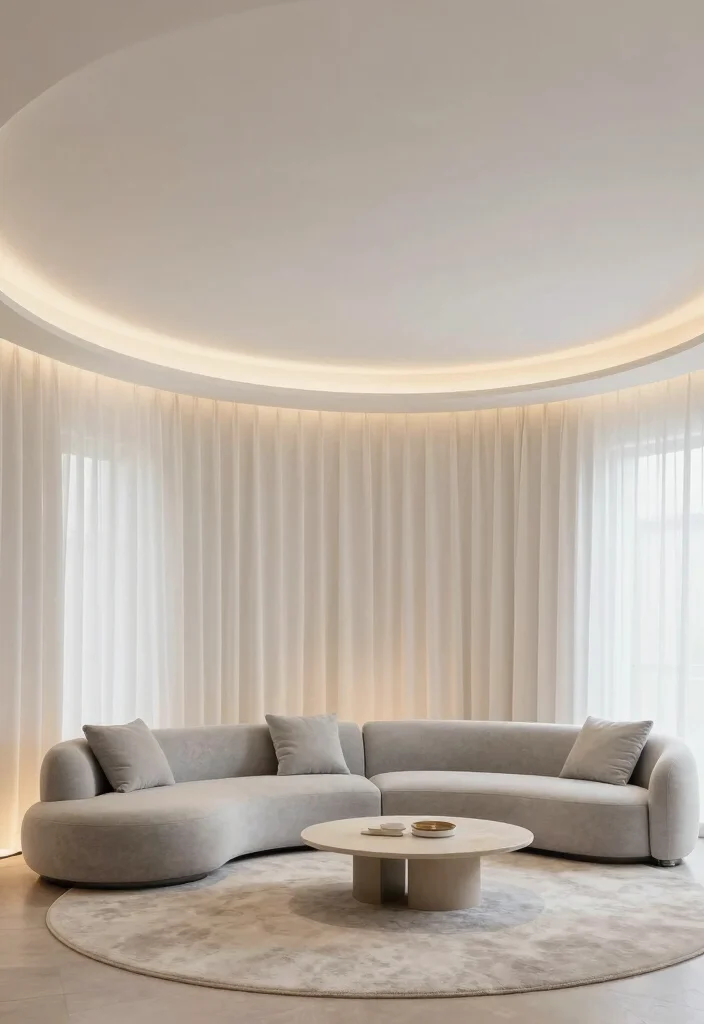 18 Drawing Room Pop Ceiling Design Ideas With Statement Detail - 9. Curved Ceilings for Soft Elegance 1