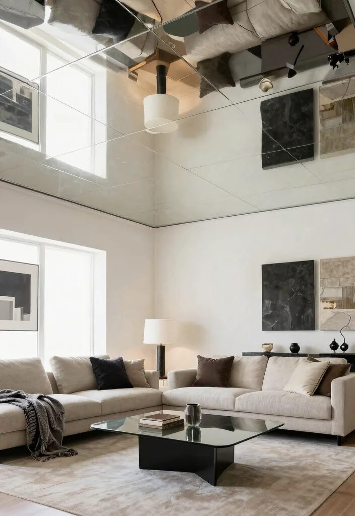 18 False Ceiling Ideas Living Rooms Will Love - 9. Mirror Ceilings 1