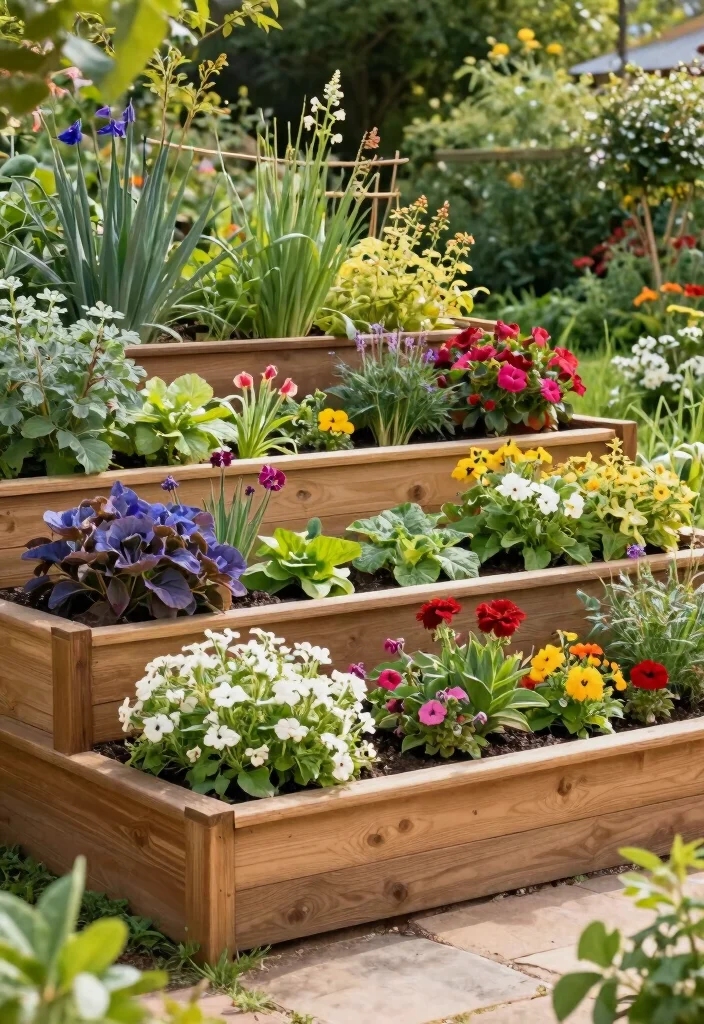 18 Garden Design Raised Beds Ideas With Organized Beauty - 1. Tiered Raised Beds for Vertical Gardening 1