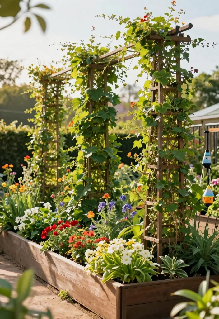 18 Garden Design Raised Beds Ideas With Organized Beauty - 18. Vertical Trellis Raised Beds 1
