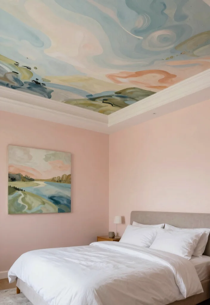 18 Gypsum Ceiling Design Bedroom Modern Ideas With Clean Finish - 14. Artistic Ceiling Murals 1