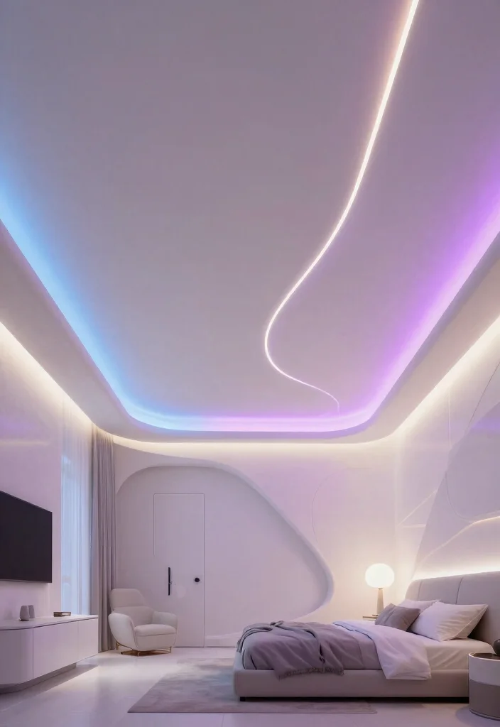 18 Gypsum Ceiling Design Bedroom Modern Ideas With Clean Finish - 15. Futuristic Gypsum Design 1