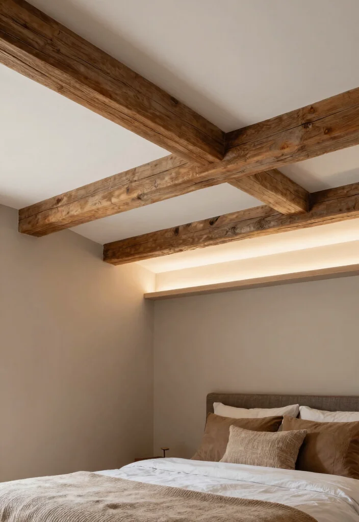 18 Gypsum Ceiling Design Bedroom Modern Ideas With Clean Finish - 16. Rustic Charm with Beam Accents 1