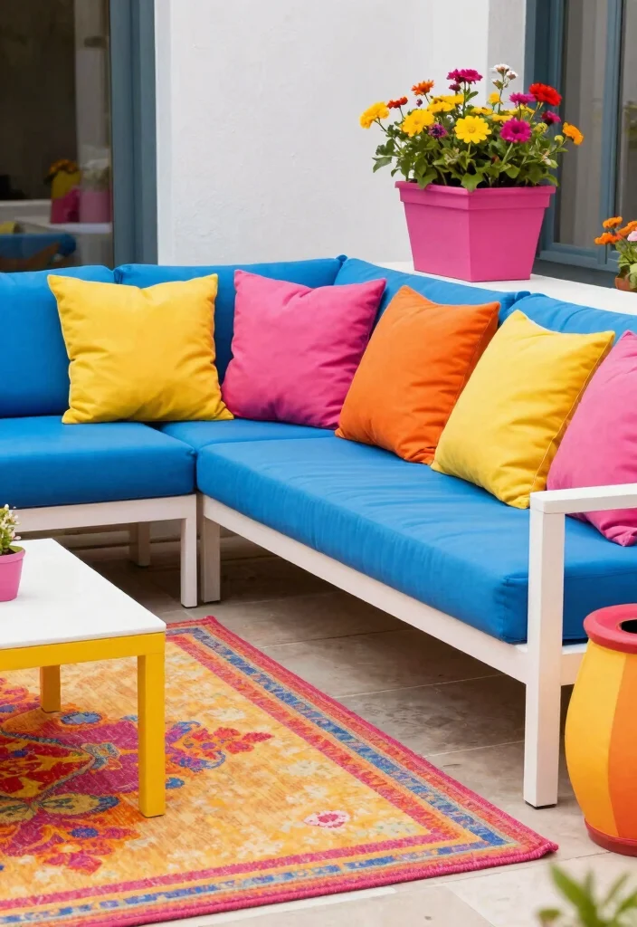 18 Living Room Terrace Ideas That Blend Indoors & Out - 4. Color Pop Accents 1