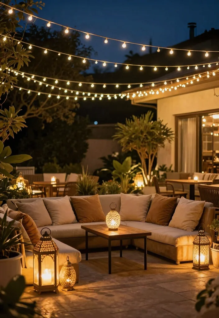 18 Living Room Terrace Ideas That Blend Indoors & Out - 6. Layered Lighting Magic 1