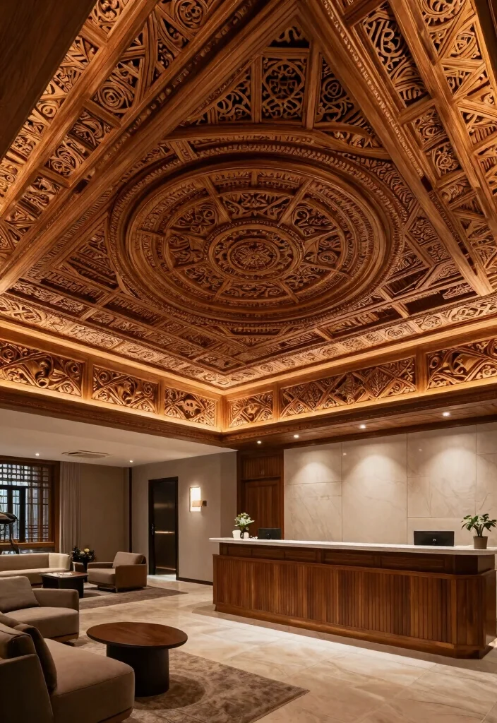 18 Lobby Ceiling Design 2026 Trending Ideas That Make a Grand First Impression - 12. Artisanal Craftsman Ceilings 1