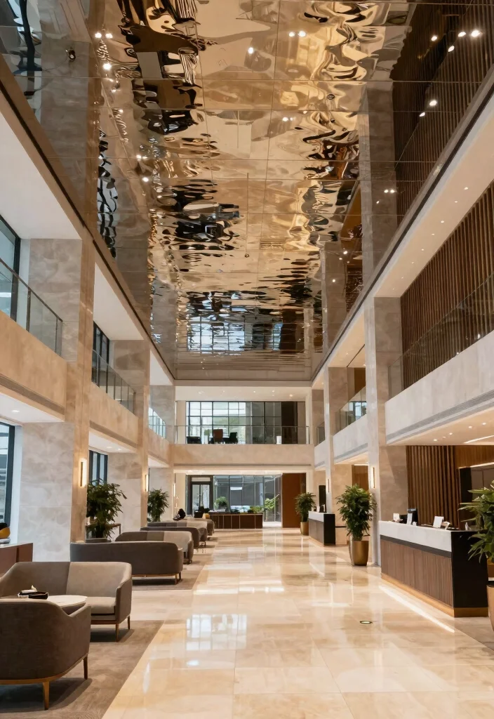 18 Lobby Ceiling Design 2026 Trending Ideas That Make a Grand First Impression - 16. Reflective Ceiling Surfaces 1