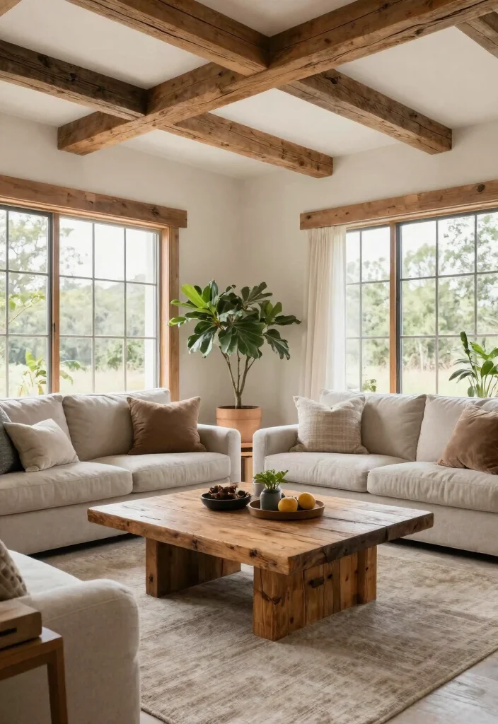 18 Modern Farmhouse Living Room Ideas With Warm Minimal Vibes 2 18 Modern Farmhouse Living Room Ideas With Warm Minimal Vibes - 2. Rustic Wood Accents 1