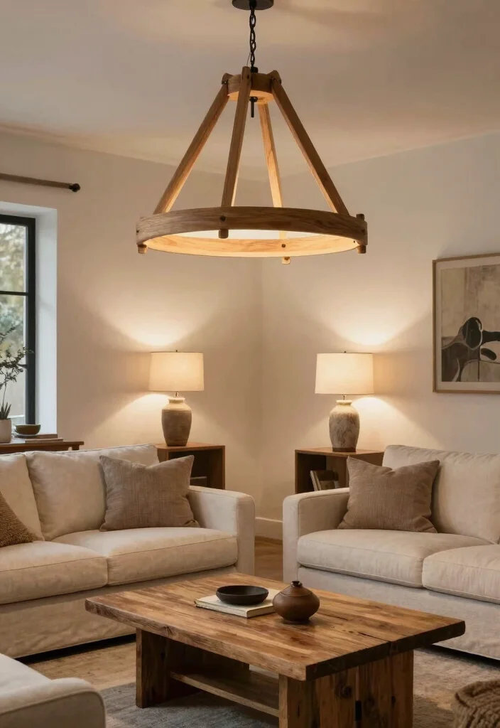 18 Modern Farmhouse Living Room Ideas With Warm Minimal Vibes 6 18 Modern Farmhouse Living Room Ideas With Warm Minimal Vibes - 6. Statement Lighting 1