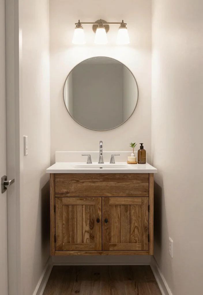 18 Modern Farmhouse Powder Room Ideas With Chic Details - 11. Compact Vanity Designs 1