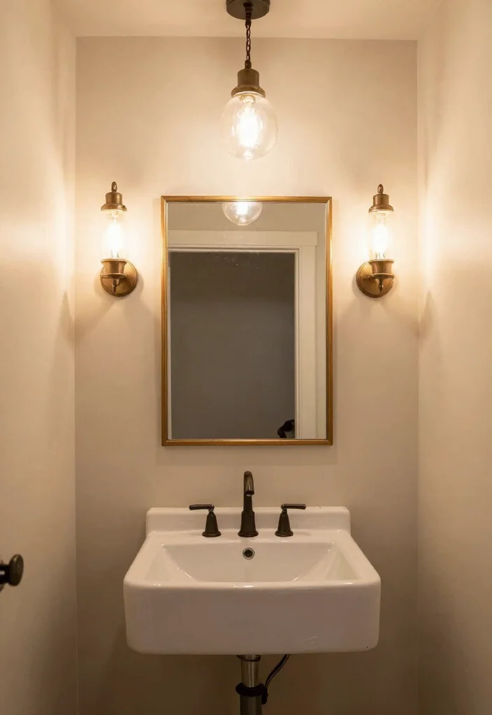 18 Modern Farmhouse Powder Room Ideas With Chic Details - 13. Decorative Lighting Fixtures 1