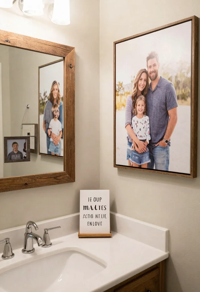 18 Modern Farmhouse Powder Room Ideas With Chic Details - 14. Personalized Touches 1