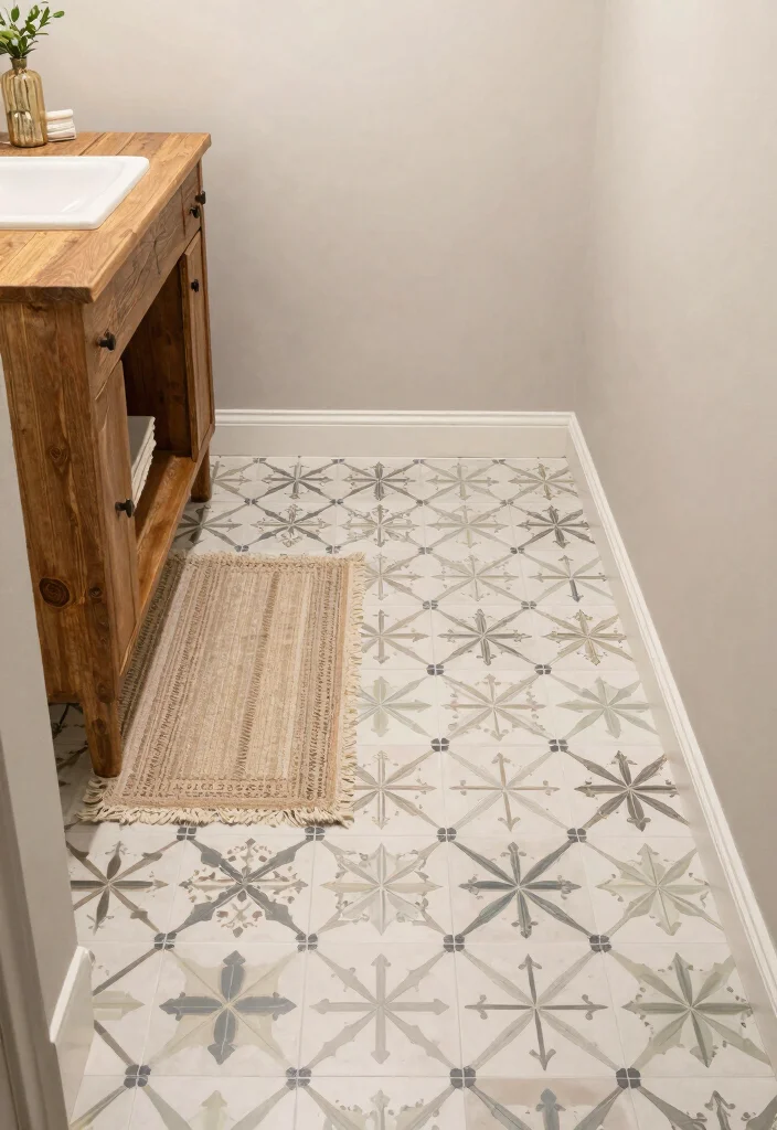 18 Modern Farmhouse Powder Room Ideas With Chic Details - 17. Unique Flooring Options 1