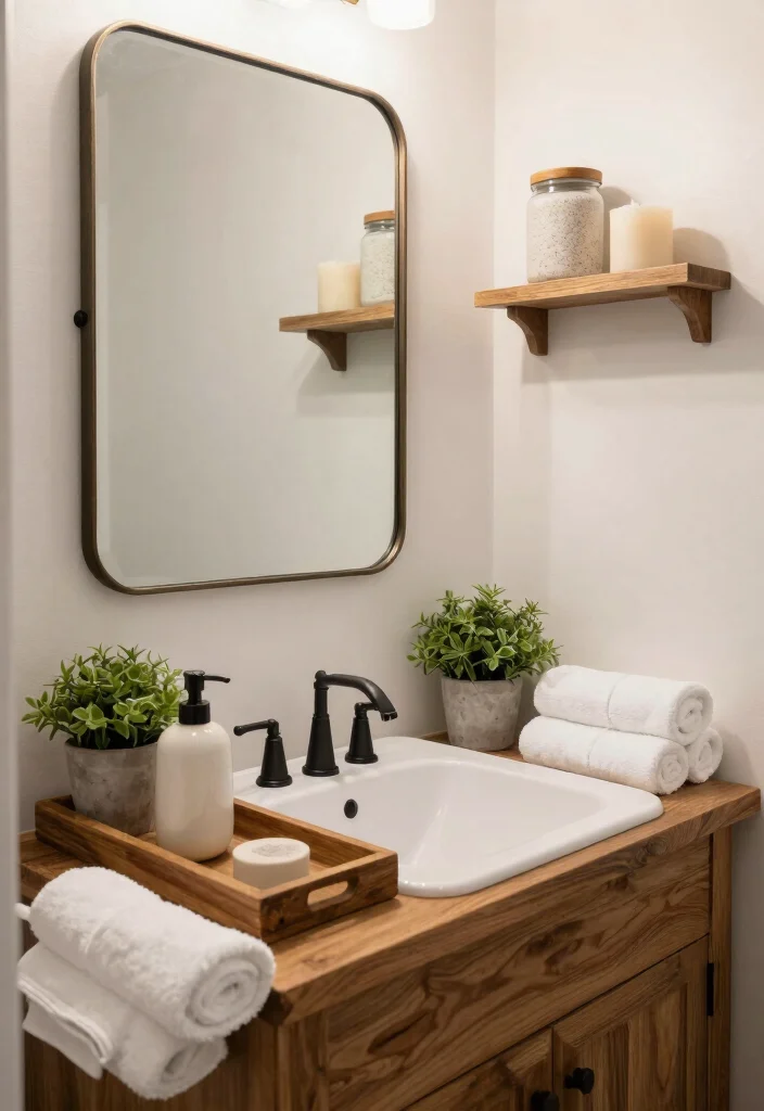 18 Modern Farmhouse Powder Room Ideas With Chic Details - 3. Chic Bathroom Accessories 1