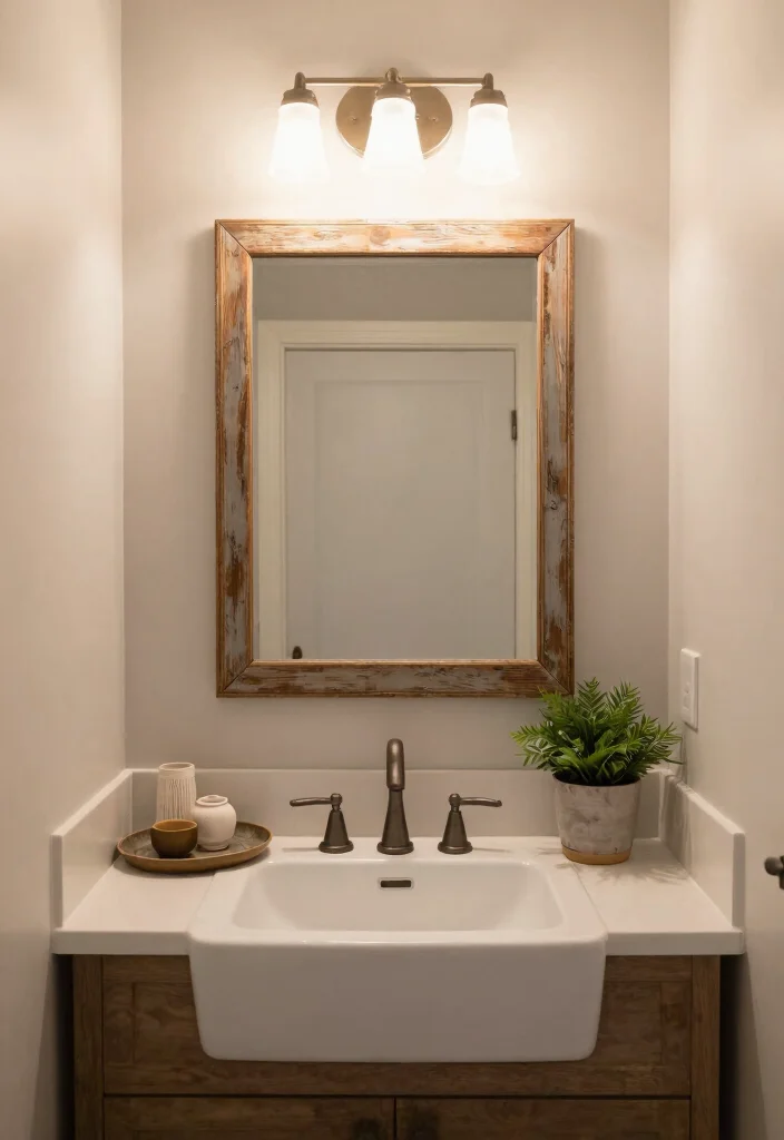 18 Modern Farmhouse Powder Room Ideas With Chic Details - 4. Vintage Mirrors: A Timeless Touch 1