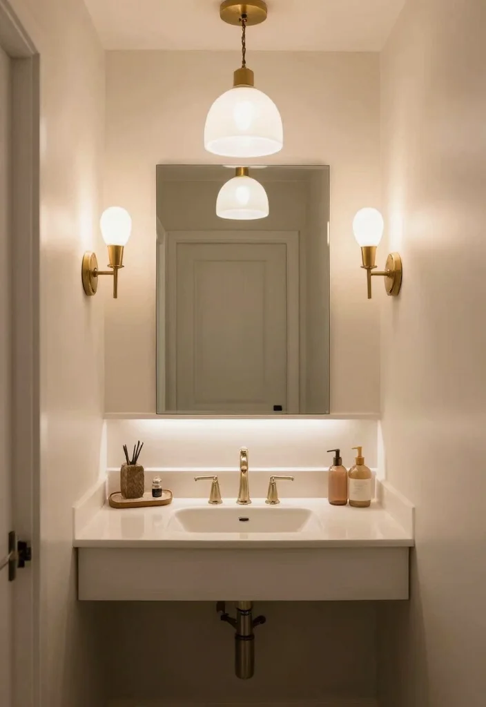 18 Modern Farmhouse Powder Room Ideas With Chic Details - 5. Layered Lighting Designs 1