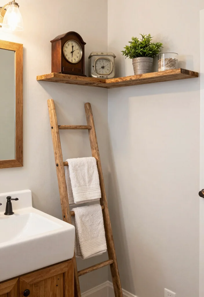 18 Modern Farmhouse Powder Room Ideas With Chic Details - 7. Rustic Decor Accents 1