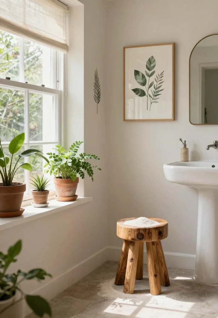18 Modern Farmhouse Powder Room Ideas With Chic Details - 9. Nature-Inspired Decor 1