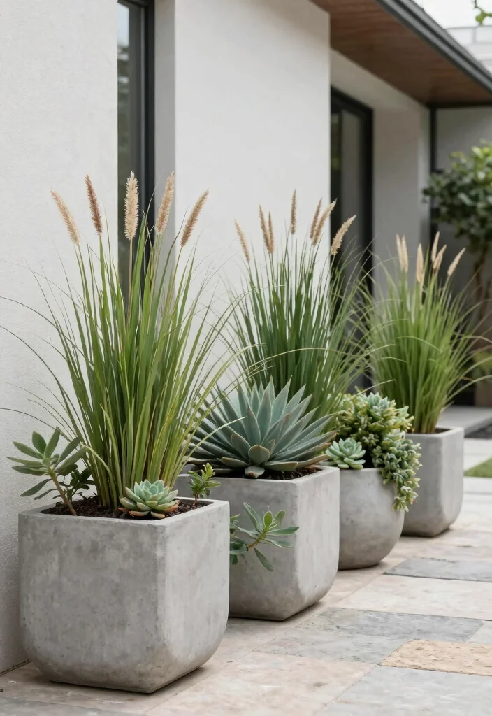 18 Planter Boxes Front Yard Ideas With Lush Layers 10 18 Planter Boxes Front Yard Ideas With Lush Layers - 10. Minimalist Concrete Planters 1