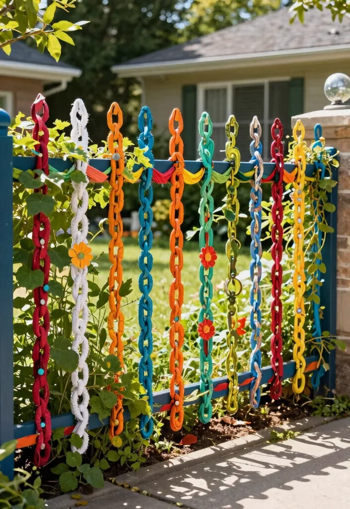 18 Small Fence Front Yard Ideas With Cute Boundaries - 16. Artistic Chain Link Fence 1