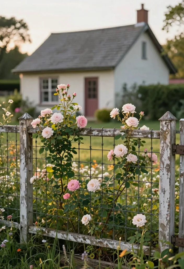 18 Small Fence Front Yard Ideas With Cute Boundaries - 7. Vintage Wire Fencing 1