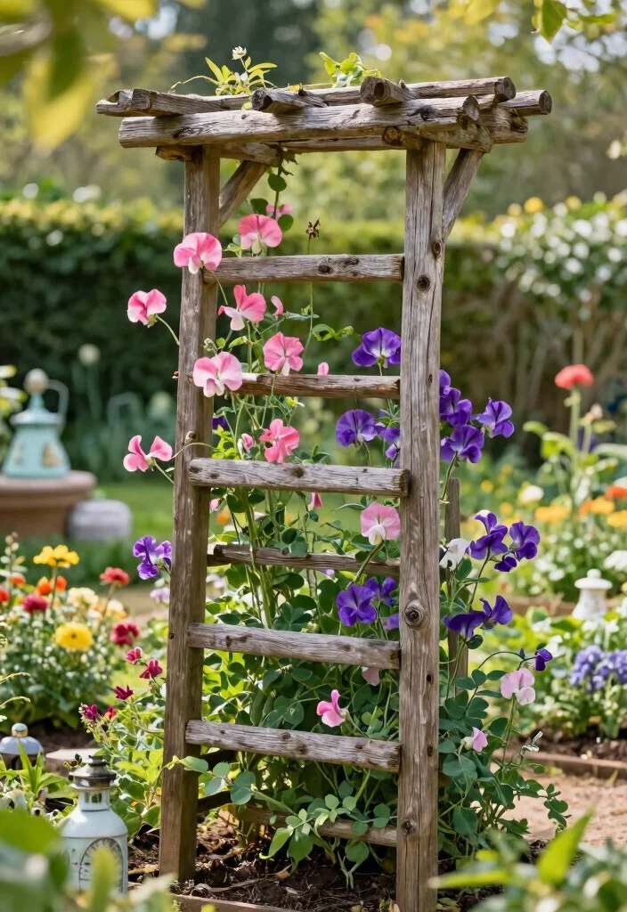 18 Sweet Pea Trellis Ideas With Romantic Garden Style - 1. Rustic Wooden Trellis 1