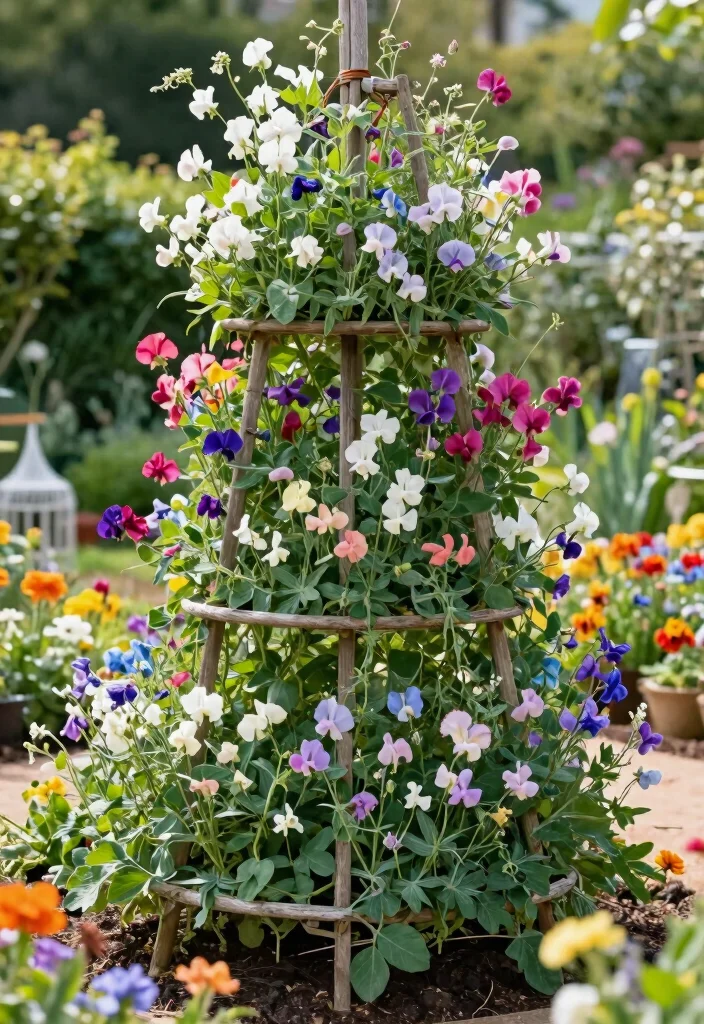 18 Sweet Pea Trellis Ideas With Romantic Garden Style - 11. Multi-Level Trellis 1