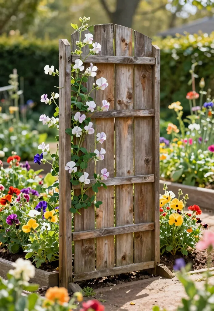 18 Sweet Pea Trellis Ideas With Romantic Garden Style - 17. Upcycled Fence Trellis 1