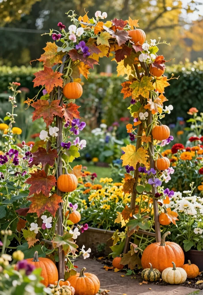 18 Sweet Pea Trellis Ideas With Romantic Garden Style - 18. Trellis with Seasonal Decor 1