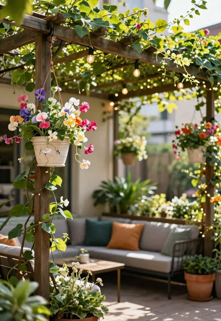 18 Sweet Pea Trellis Ideas With Romantic Garden Style - 7. Hanging Trellis for Container Gardening 1