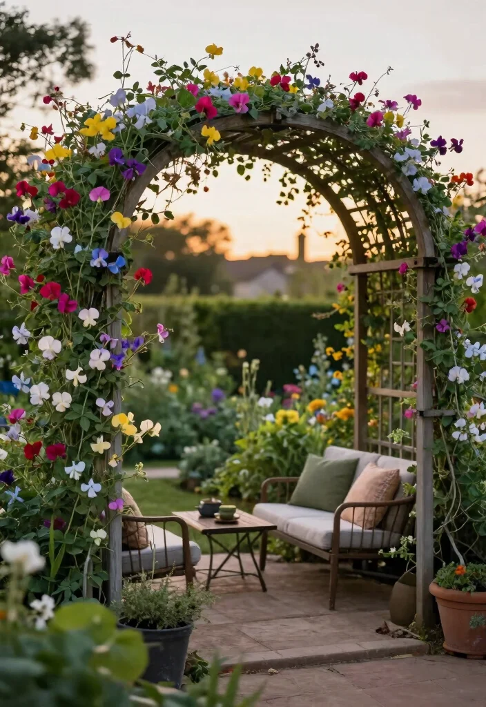 18 Sweet Pea Trellis Ideas With Romantic Garden Style - 9. Arched Pergola Trellis 1