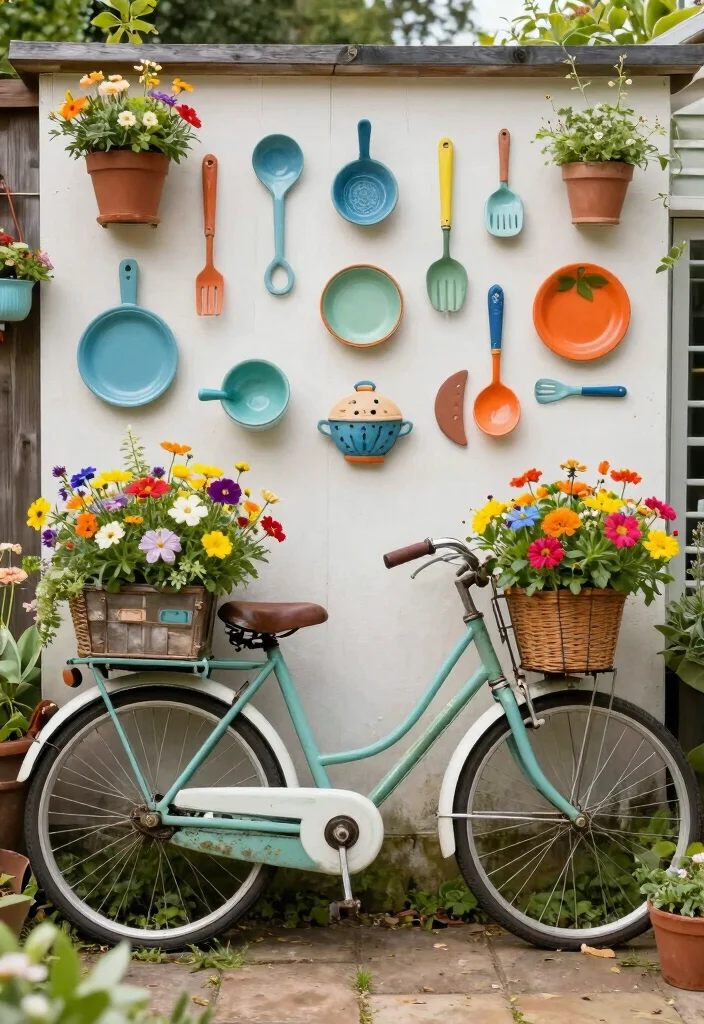 18 Whimsical Front Yard Ideas With Playful Details 12 18 Whimsical Front Yard Ideas With Playful Details - 12. Upcycled Garden Decor 1