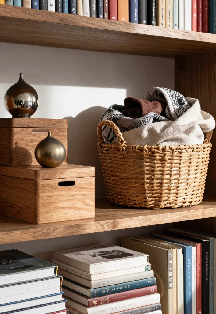 12 Bookshelf Decoration Ideas That Don't Collect Dust - 10. Mix Textures for Added Interest 1