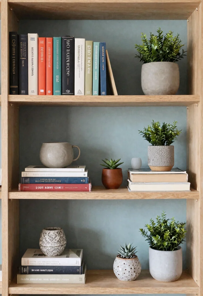 12 Bookshelf Decoration Ideas That Don't Collect Dust - 5. Play with Height Variations 1