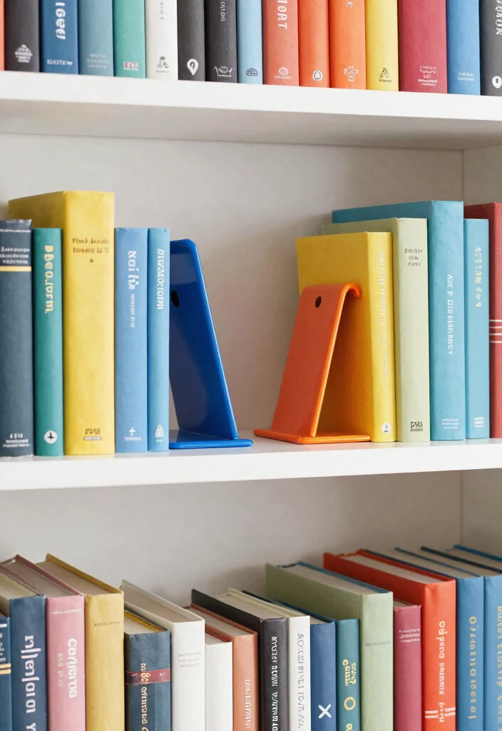 12 Bookshelf Decoration Ideas That Don't Collect Dust - 8. Use Colorful Bookends 1
