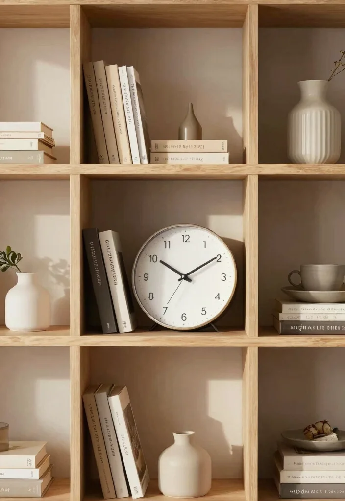 12 Bookshelf Decoration Ideas That Don't Collect Dust - 9. Incorporate a Minimalist Clock 1