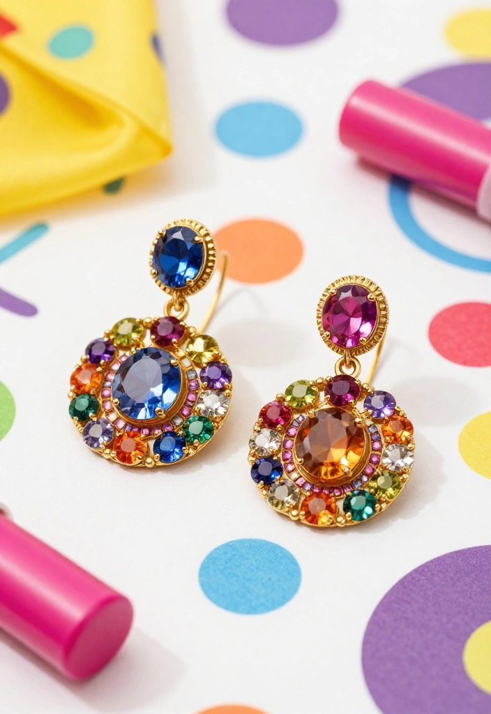 12 Gold Chandelier Earrings for Everyday Wear - 7. Colorful Gem-Embellished Chandeliers 1