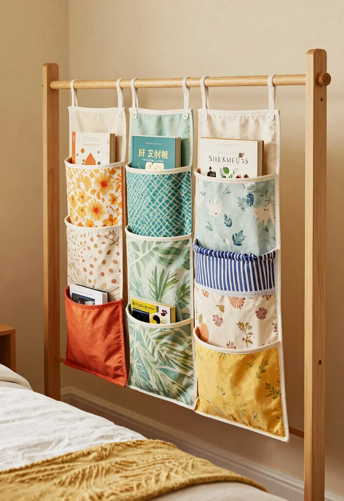 12 Guest Room Nightstand Ideas for Tight Spaces and No Outlets - 10. Hanging Fabric Organizers 1