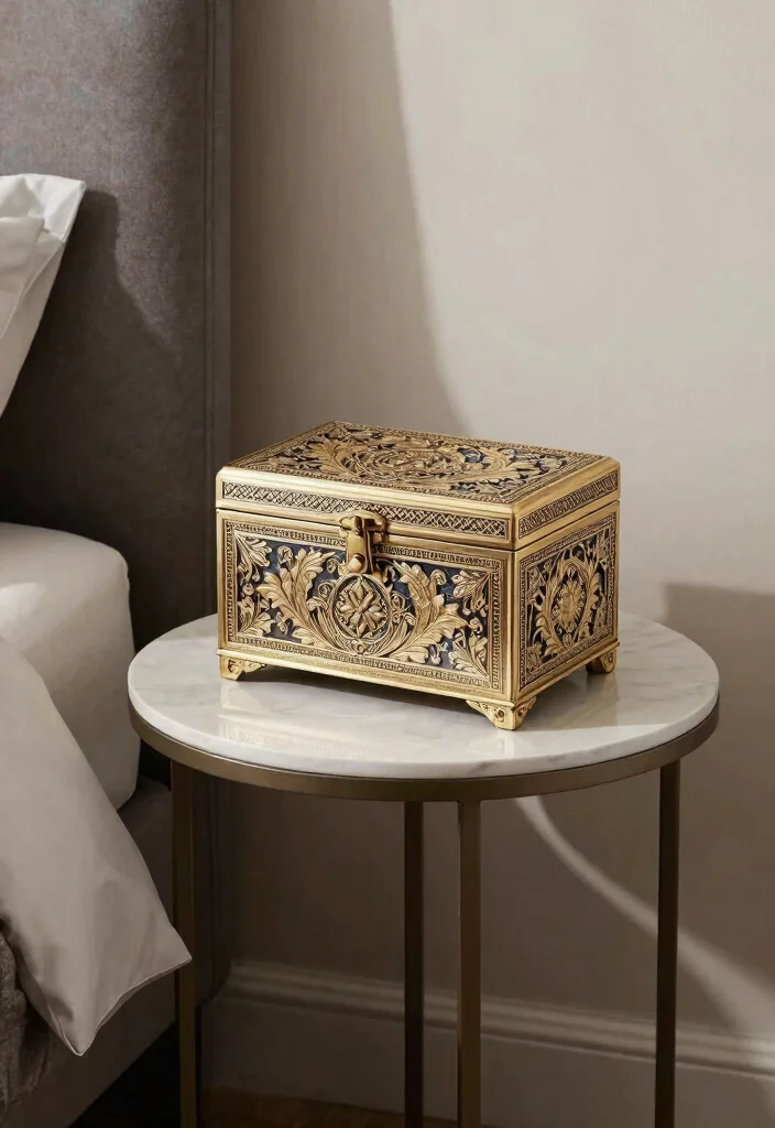 12 Guest Room Nightstand Ideas for Tight Spaces and No Outlets - 11. Multi-Purpose Jewelry Box Nightstand 1