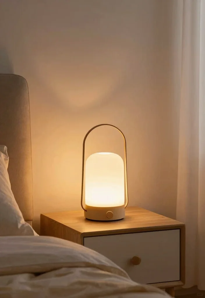 12 Guest Room Nightstand Ideas for Tight Spaces and No Outlets - 12. Rechargeable Lanterns as Lighting Solutions 1