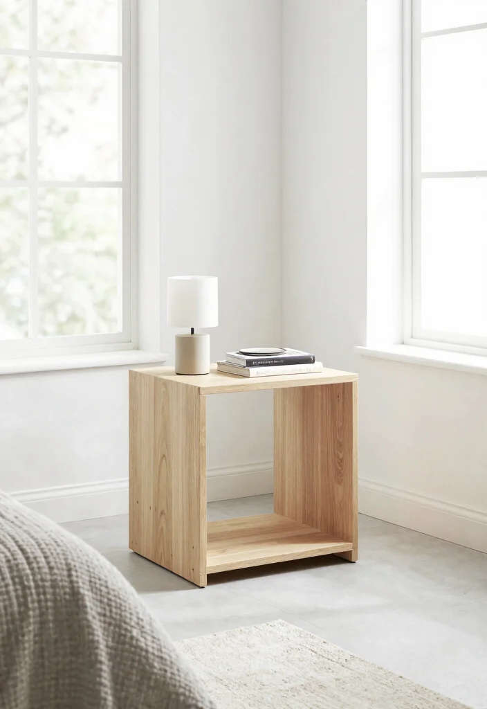12 Guest Room Nightstand Ideas for Tight Spaces and No Outlets - 5. Minimalist Side Table 1