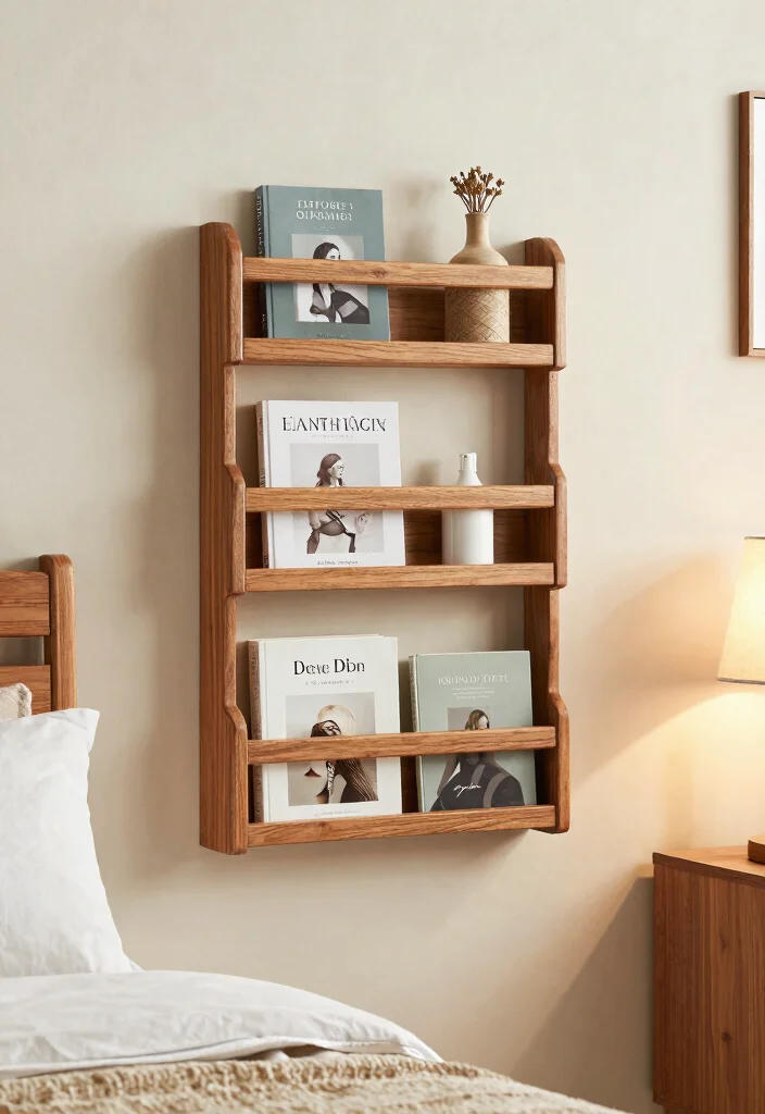 12 Guest Room Nightstand Ideas for Tight Spaces and No Outlets - 8. Wall-Mounted Magazine Rack 1