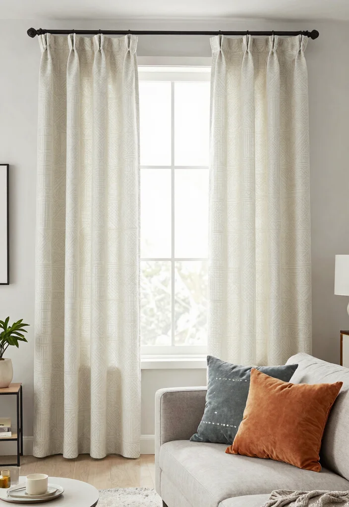 12 Minimalist Curtains Living Room Designs That Block Light - 7. Simple Patterned Drapes 1