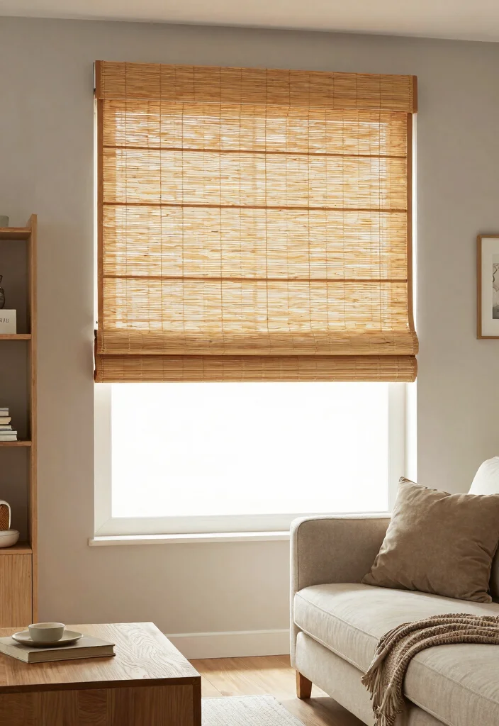 12 Modern Living Room Curtains for Minimalist Spaces - 3. Bamboo Roman Shades 1
